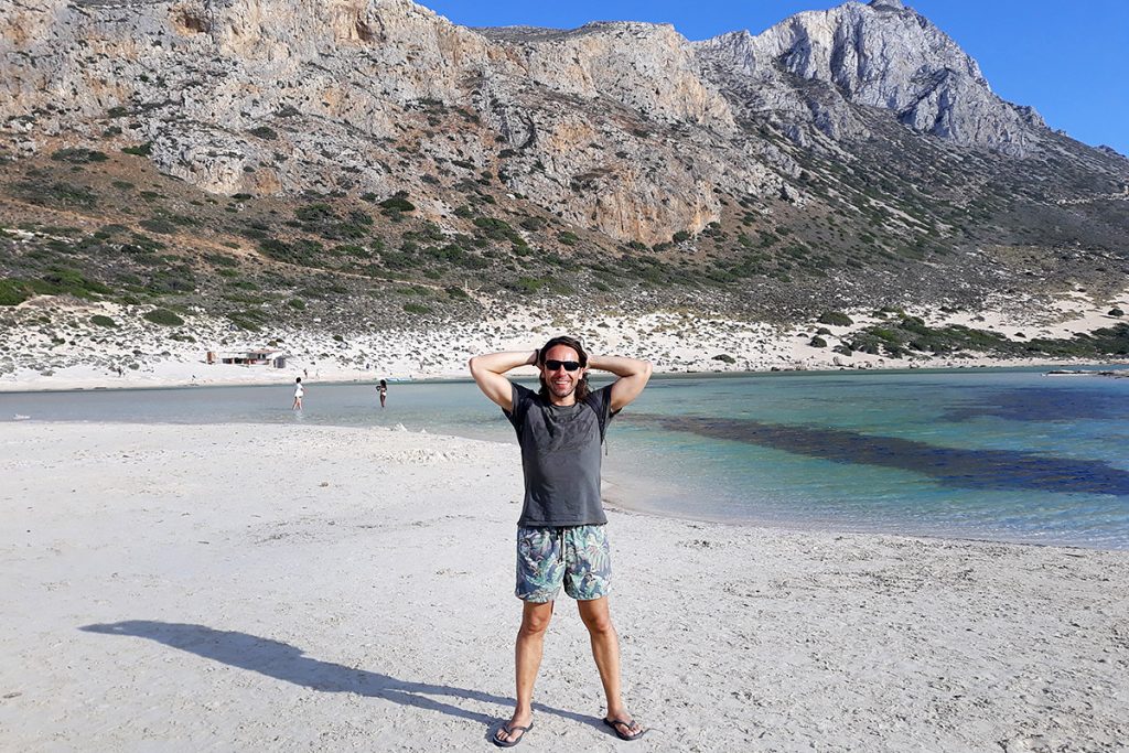 cestovatel Richie a pláž Balos v regionu Chania na řeckém ostrově Kréta