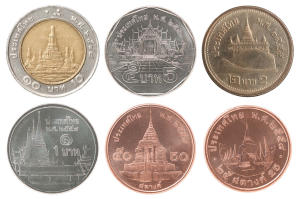 Na thajských mincích naleznete vyobrazení významných bangkokských chrámů