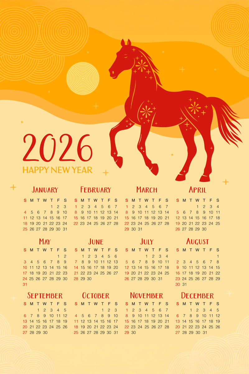 kalendář na rok 2026 aneb Rok ohnivého Koně